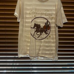 Johnny cash Cream Short Sleeve Tee with Vintage Horse Design